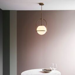 Loops Antique Brass Ceiling Pendant Light - Opal Glass Shade - Single Bulb Fitting in Clear - thumbnail 4