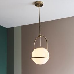 Loops Antique Brass Ceiling Pendant Light - Opal Glass Shade - Single Bulb Fitting in Clear - thumbnail 5