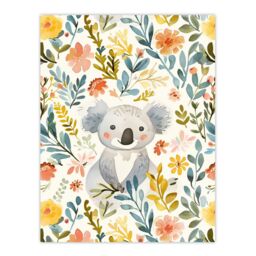 "Artery8 Adorable Koala Bear in Floral Meadow Watercolour Wall Art Print - Size: W24"" x H32""" - thumbnail 1