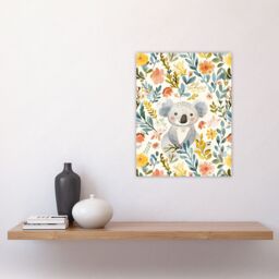 "Artery8 Adorable Koala Bear in Floral Meadow Watercolour Wall Art Print - Size: W24"" x H32""" - thumbnail 4