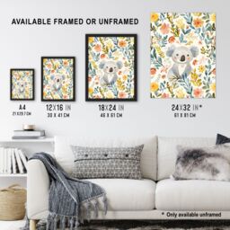 "Artery8 Adorable Koala Bear in Floral Meadow Watercolour Wall Art Print - Size: W24"" x H32""" - thumbnail 3
