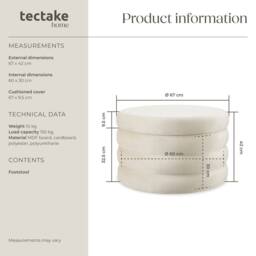 tectake Storage Stool Altu in Cream - thumbnail 6