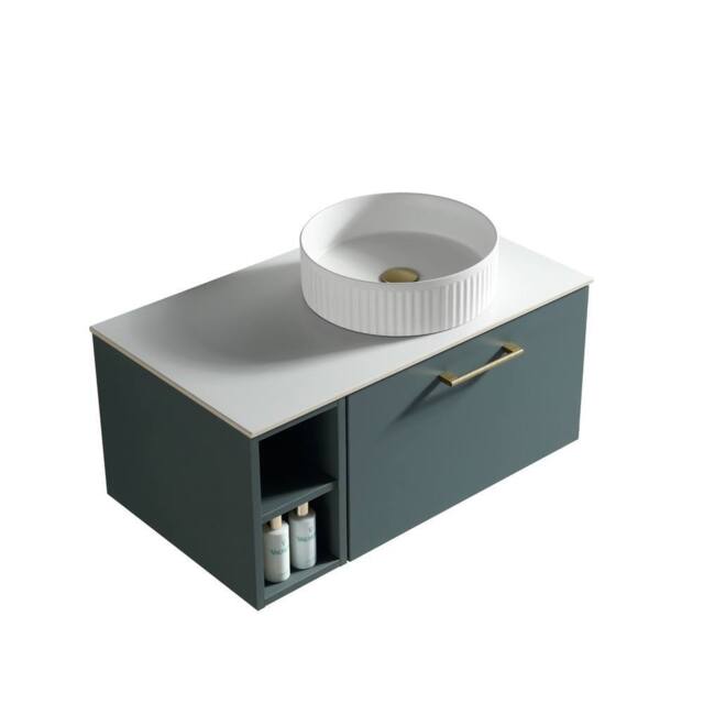 Bathroom Kingdom Piatta Smoked Sage Wall Hung Basin Vanity 800mm in Teal - image 1