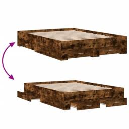 Berkfield Home Modern Bed Frame with Drawers without Mattress Smoked Oak 120x200 cm in Brown - Size: Small Double - thumbnail 7