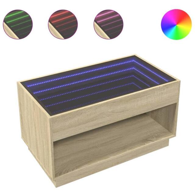 Berkfield Home Coffee Table with Infinity LED Sonoma Oak 90x50x50 cm in Light Brown - Size: 90 x 50 x 50 cm - image 1