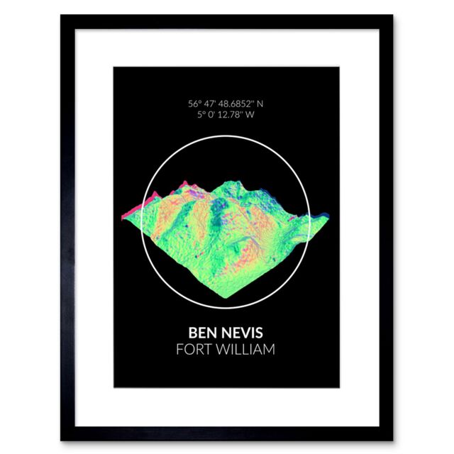 "Artery8 Wall Art Print Ben Nevis Mountain Topography Highland Scotland Framed Art in Black - Size: W7"" x H9""" - image 1