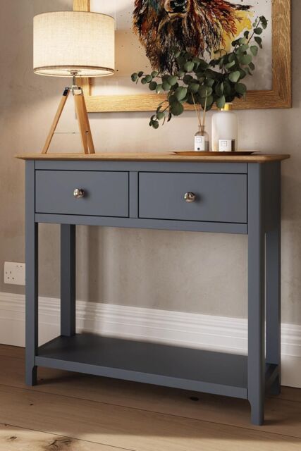 FWStyle 2 Drawer Console Table Graphite Blue Large Oak Top Painted Finish - image 1