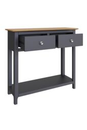 FWStyle 2 Drawer Console Table Graphite Blue Large Oak Top Painted Finish - thumbnail 3