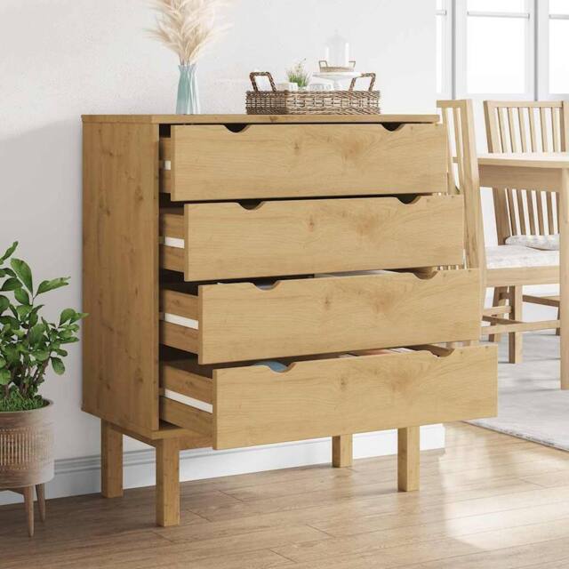 Berkfield Home Beautiful Drawer Cabinet OTTA 76.5x39.5x90cm Solid Wood Pine in Light Brown - Size: 76.5x39.5x90 cm - image 1