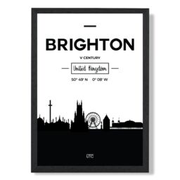 ARTZE Brighton Black & White City Skyline Framed Print SIZE: A2 with Black Frame - Size: A4 - thumbnail 1