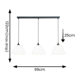 ValueLights Lauren White Pleated 3 Drop Bar Matte Black Diner Ceiling Pendant Light with Bulbs - thumbnail 7