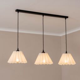 ValueLights Lauren White Pleated 3 Drop Bar Matte Black Diner Ceiling Pendant Light with Bulbs - thumbnail 1