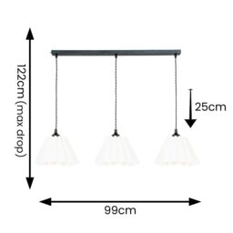 ValueLights Lauren White Pleated 3 Drop Bar Matte Black Diner Ceiling Pendant Light with Bulbs - thumbnail 8