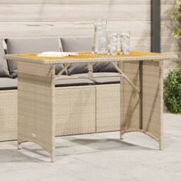 Berkfield Home Garden Table with Wooden Top Beige 110x68x70 cm Poly Rattan - Size: 110 x 68 x 70 cm - thumbnail 1