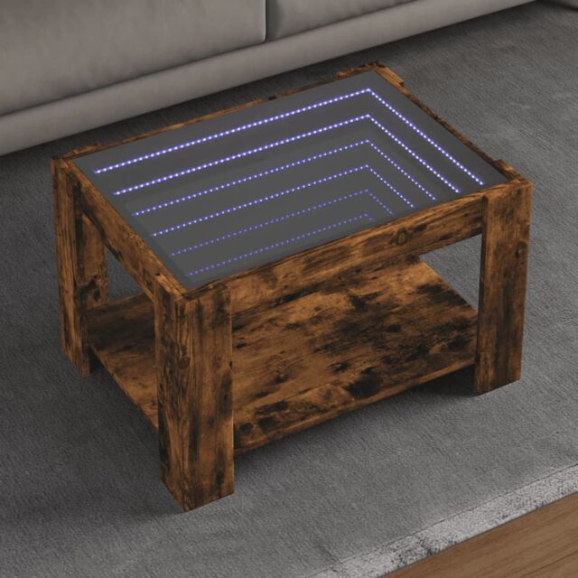 Berkfield Home Coffee Table with LED Smoked Oak 73x53x45 cm Engineered Wood in Brown - Size: 73 x 53 x 45 cm - image 1