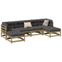 Berkfield Home 6 Piece Garden Sofa Set Impregnated Wood Pine in Brown - thumbnail 1
