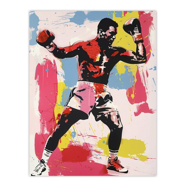 "Artery8 Boxer Sport Portrait Boxing Gloves Colourful Bold Wall Art Print - Size: W18"" x H24""" - image 1
