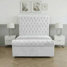 Living Comfort Bedz Regency Sleigh Slatted Base Upholstered Bed with 48 Inch Headboard in White - Size: King - thumbnail 2