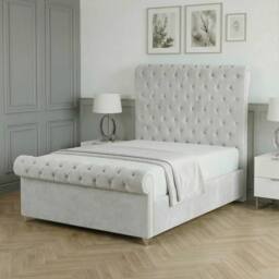 Living Comfort Bedz Regency Sleigh Slatted Base Upholstered Bed with 48 Inch Headboard in White - Size: King