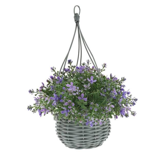 Ark Mat Artificial Floral Hanging Basket UV Resistant 34cm Indoor Outdoor in Purple - Size: 2 Pack - image 1