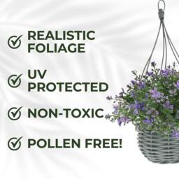 Ark Mat Artificial Floral Hanging Basket UV Resistant 34cm Indoor Outdoor in Purple - Size: 2 Pack - thumbnail 4