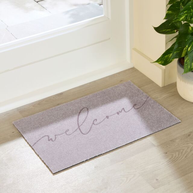 Artsy Mats Taupe Welcome Indoor Washable Doormat 60x40cm - Size: 40 cm x 60 cm - image 1