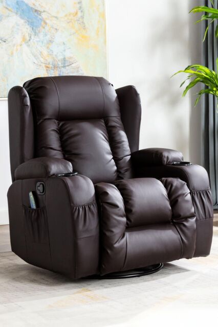 More4Homes Caesar Bonded Leather Recliner Rocking Swivel Heat & Massage Chair in Brown - image 1