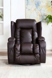 More4Homes Caesar Bonded Leather Recliner Rocking Swivel Heat & Massage Chair in Brown - thumbnail 6