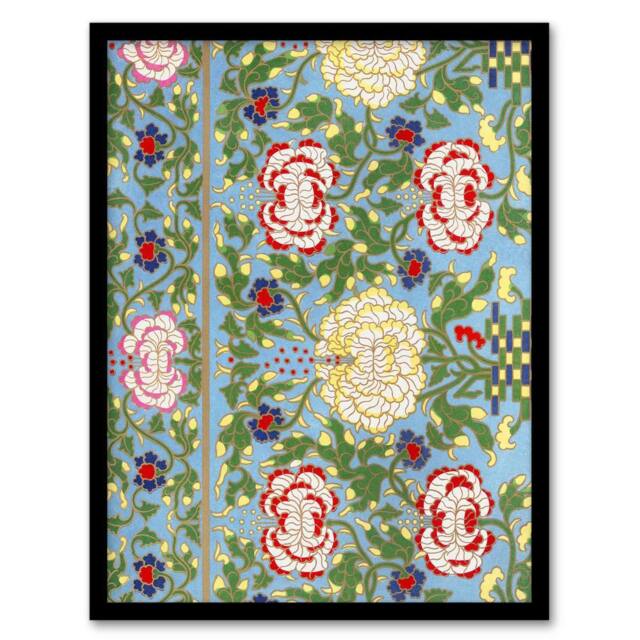 Artery8 Owen Jones Colorful Floral Chinese Motif Pattern Framed Wall Art Print - Size: A4 - image 1