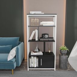 Decorotika Valero Metal Bookcase Shelving Unit Bookshelf in Dark Grey - thumbnail 1