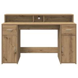 Berkfield Home Desk with LED Lights Artisian Oak 140x55x91 cm Engineered Wood in Brown - Size: 140 x 55 x 91 cm - thumbnail 6