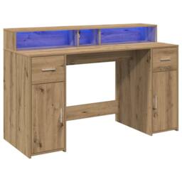Berkfield Home Desk with LED Lights Artisian Oak 140x55x91 cm Engineered Wood in Brown - Size: 140 x 55 x 91 cm - thumbnail 5