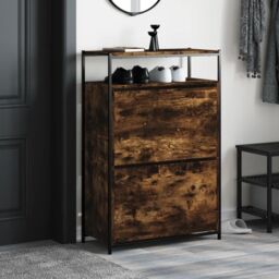 Berkfield Home Shoe Cabinet Smoked Oak 75x34x112 Engineered Wood in Brown - thumbnail 3