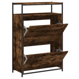 Berkfield Home Shoe Cabinet Smoked Oak 75x34x112 Engineered Wood in Brown - thumbnail 2