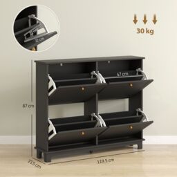 HOMCOM Narrow Shoe Cabinet with 4 Flip Drawers Adjustable Shelves, Black - thumbnail 3