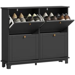 HOMCOM Narrow Shoe Cabinet with 4 Flip Drawers Adjustable Shelves, Black - thumbnail 2