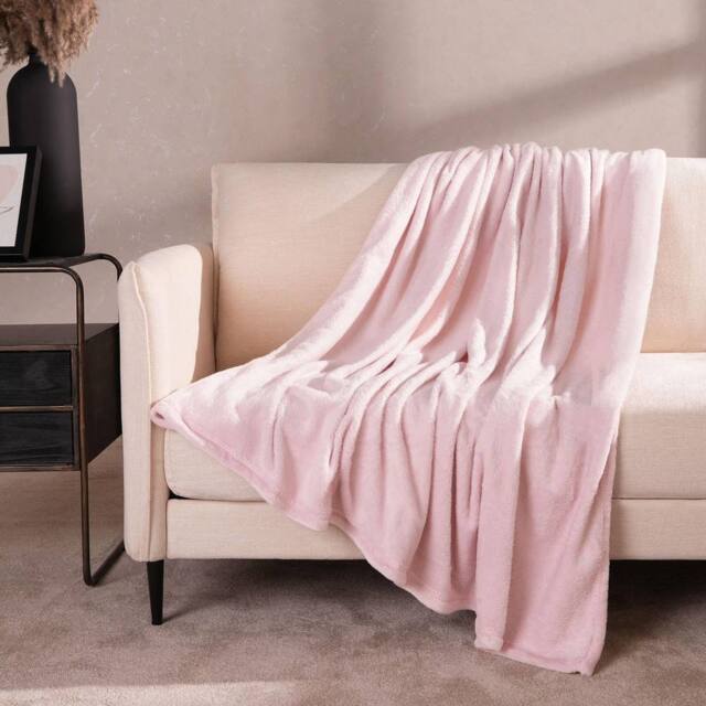 OHS Ultra Soft Flannel Fleece Throw Blanket in Baby Pink - Size: 200 cm x 240 cm - image 1