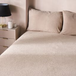 OHS Teddy Fleece Thermal Fitted Bed Sheet in Stone - Size: Single Fitted - thumbnail 1
