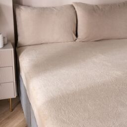 OHS Teddy Fleece Thermal Fitted Bed Sheet in Stone - Size: Single Fitted - thumbnail 3