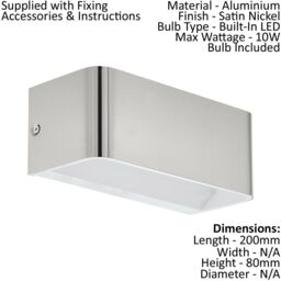 Loops Wall Light Colour Satin Nickel Front Cover Box Structure Bulb LED 10W Included in Metallics - thumbnail 2