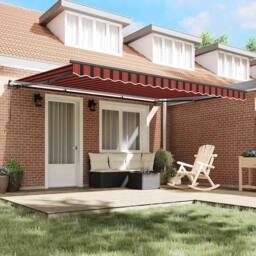 Berkfield Home Manual Retractable Awning Orange & Brown 450x350 cm - thumbnail 1