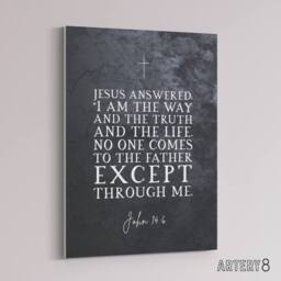 "Artery8 John 14 6 Jesus I Am The Way Truth Bible Quote Canvas Wall Art Print in Grey - Size: W18"" x H24""" - thumbnail 2