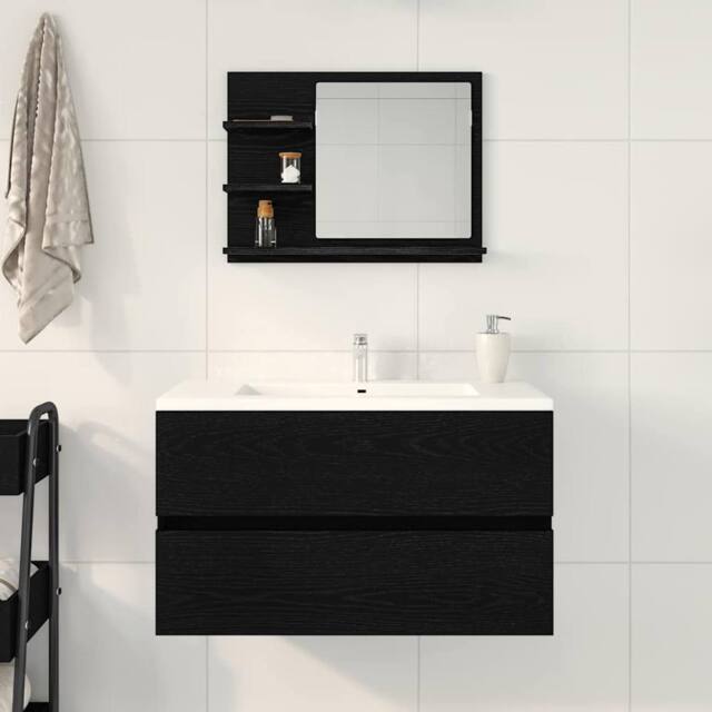 Berkfield Home Beautiful Bathroom Mirror Black Oak 60x10.5x45 cm Engineered Wood - image 1