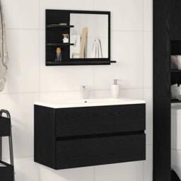 Berkfield Home Beautiful Bathroom Mirror Black Oak 60x10.5x45 cm Engineered Wood - thumbnail 2