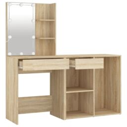 Berkfield Home LED Dressing Table with Cabinet Sonoma Oak Engineered Wood in Brown - thumbnail 6