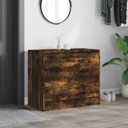 Berkfield Home Shoe Cabinet Smoked Oak 80x42x69 cm Engineered Wood in Brown - Size: 80 x 42 x 69 cm - thumbnail 3