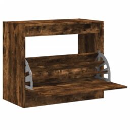 Berkfield Home Shoe Cabinet Smoked Oak 80x42x69 cm Engineered Wood in Brown - Size: 80 x 42 x 69 cm - thumbnail 2