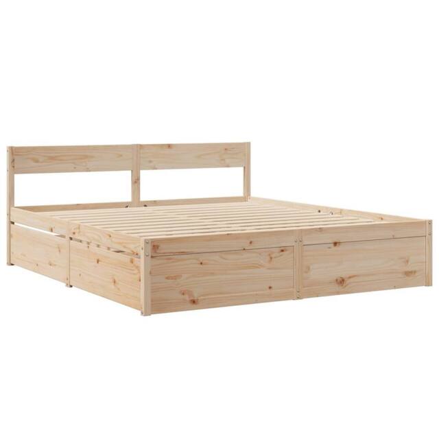 Berkfield Home Modern Bed Frame without Mattress 200x200 cm Solid Wood Pine in Natural - image 1