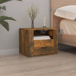 Berkfield Home Elegant Wall-mounted Bedside Cabinet Smoked Oak 50x36x40 cm in Brown - Size: 50 x 36 x 40 cm - thumbnail 2