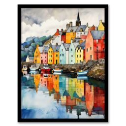 Artery8 Wall Art Print Isle of Mull Calm Tobermory Bay Colourful Houses Framed - Size: A4 - thumbnail 1